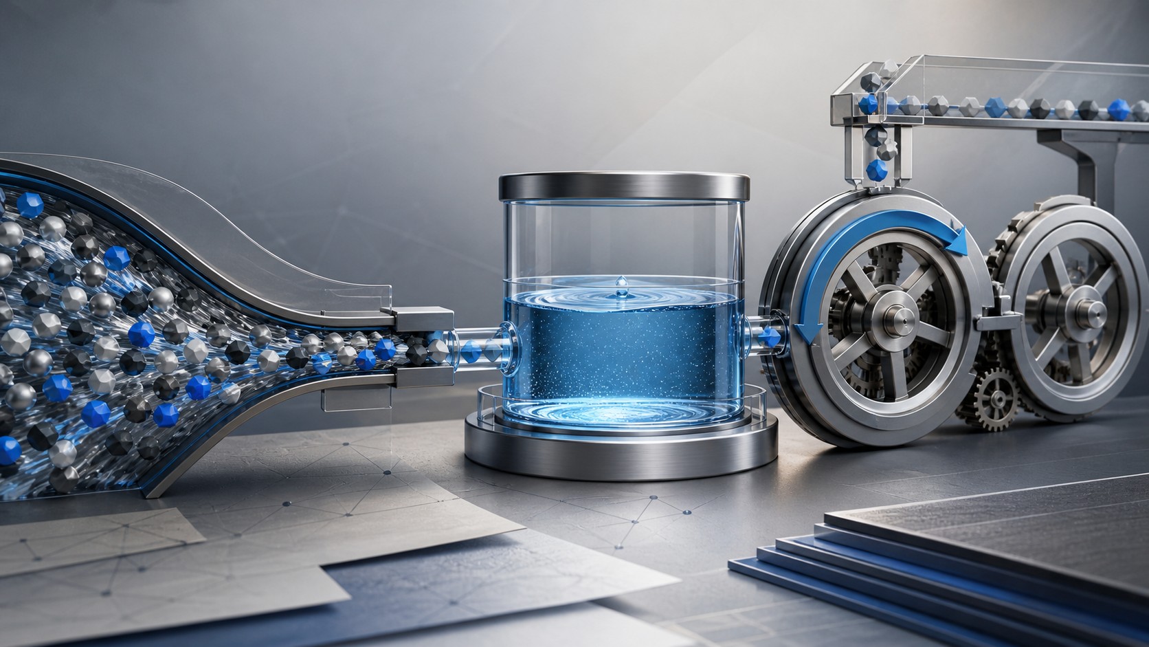 Text-free editorial mechanism showing a volatile transaction stream, a stabilizing reserve reservoir, and an incomplete repurchase flywheel.