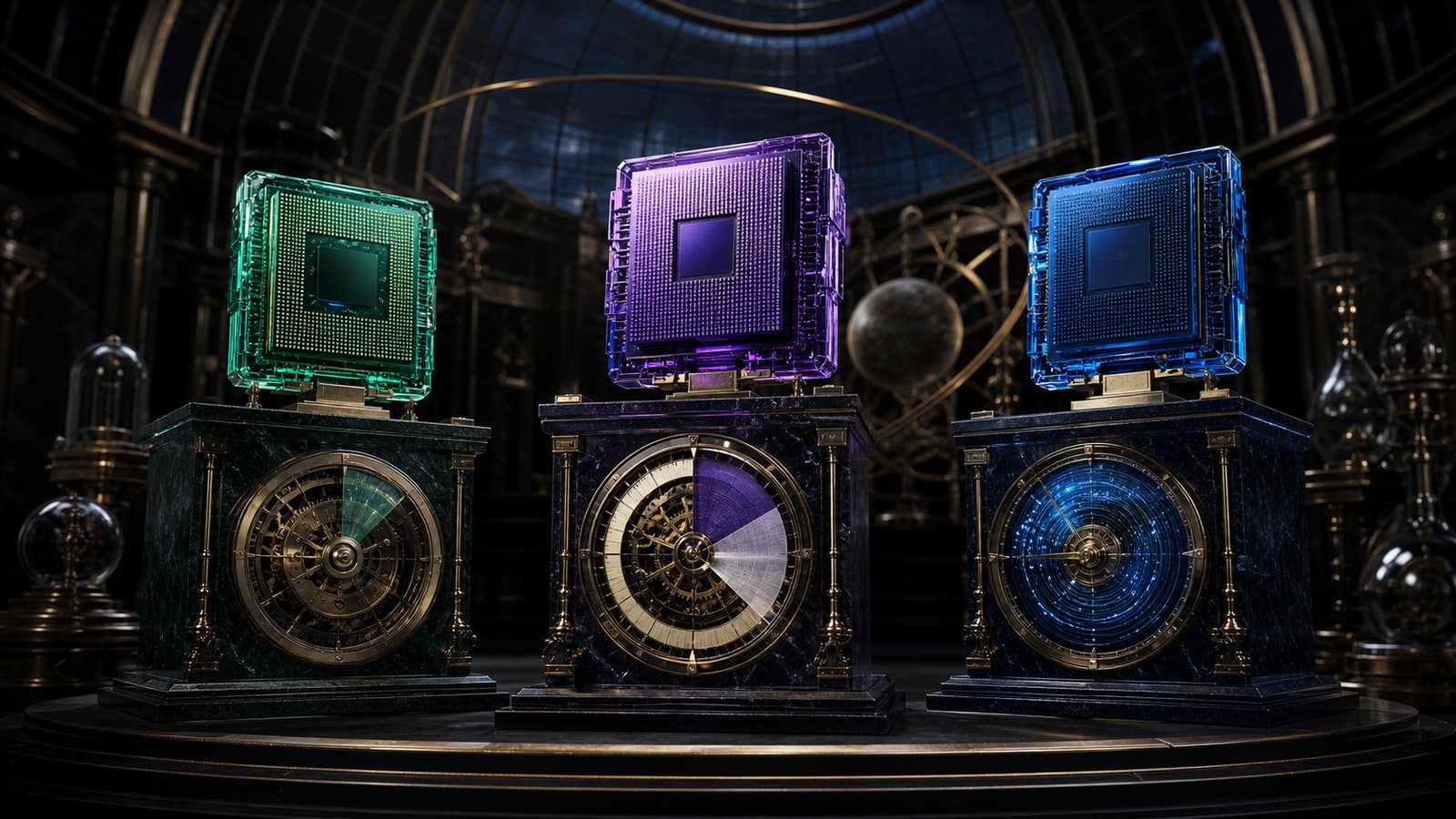 Editorial illustration of three processors operating on three different reporting clocks.