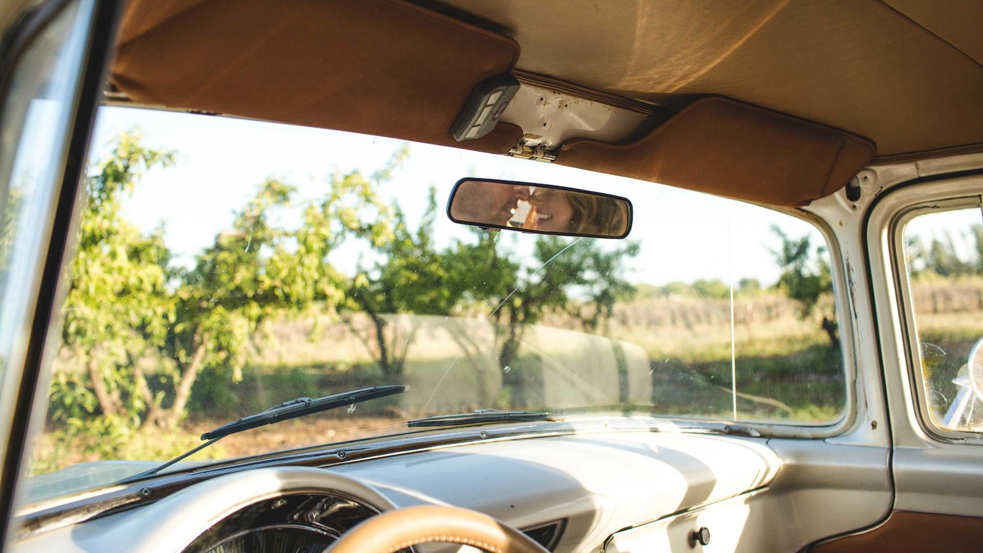 Editorial context photo from inside a car looking through the windshield